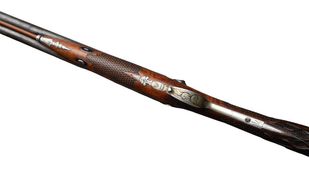 Percussion Hunting Rifle From Heuseux A Herstal, Turkish Damascus Steel Barrel-photo-5