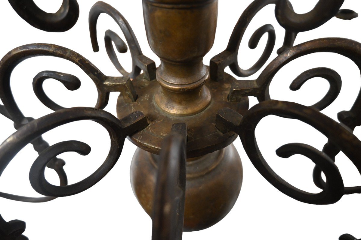 Bronze Candle Chandelier 8 Arms, 19th Century-photo-2