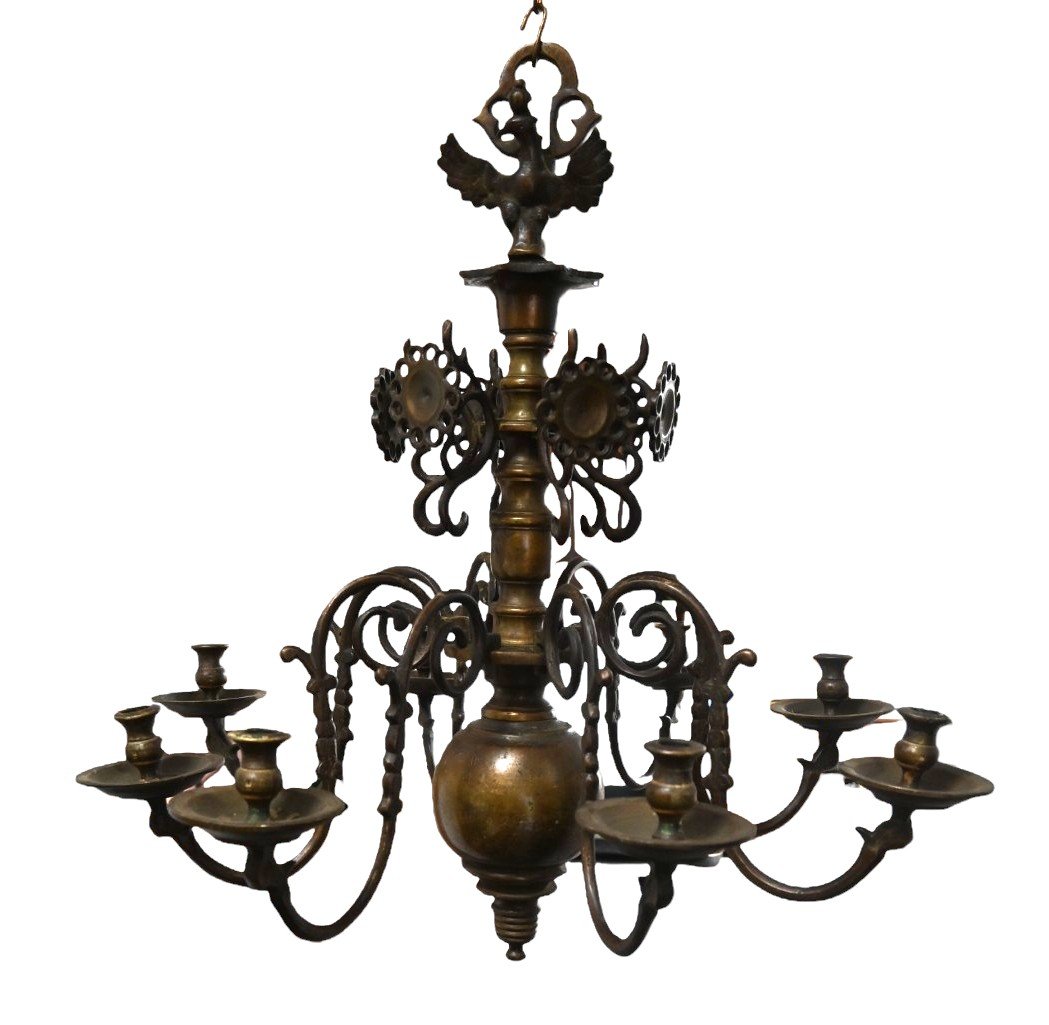 Bronze Candle Chandelier 8 Arms, 19th Century