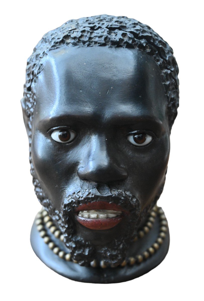 Encrier Blackamoor En Bois Finement Sculpt&eacute; Du 19e Si&egrave;cle-photo-2