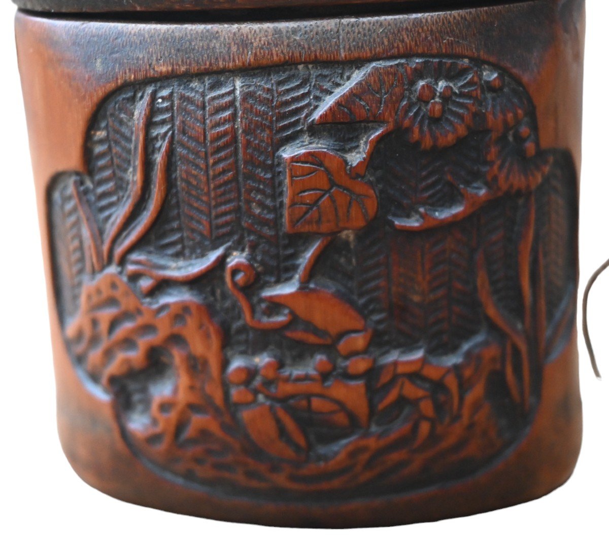 Japanese Carved Bamboo Tonkotsu (tobacco Box) Late Meiji Period-photo-2