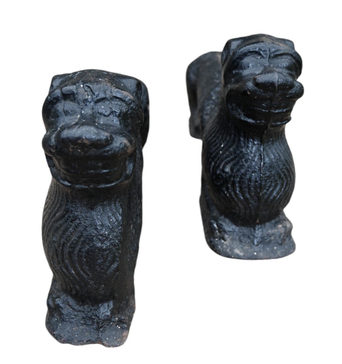 Rare Pair Of Cast Iron Andirons In The Shape Of A Lying Dog, Wallonia (belgium), 16th Century-photo-2