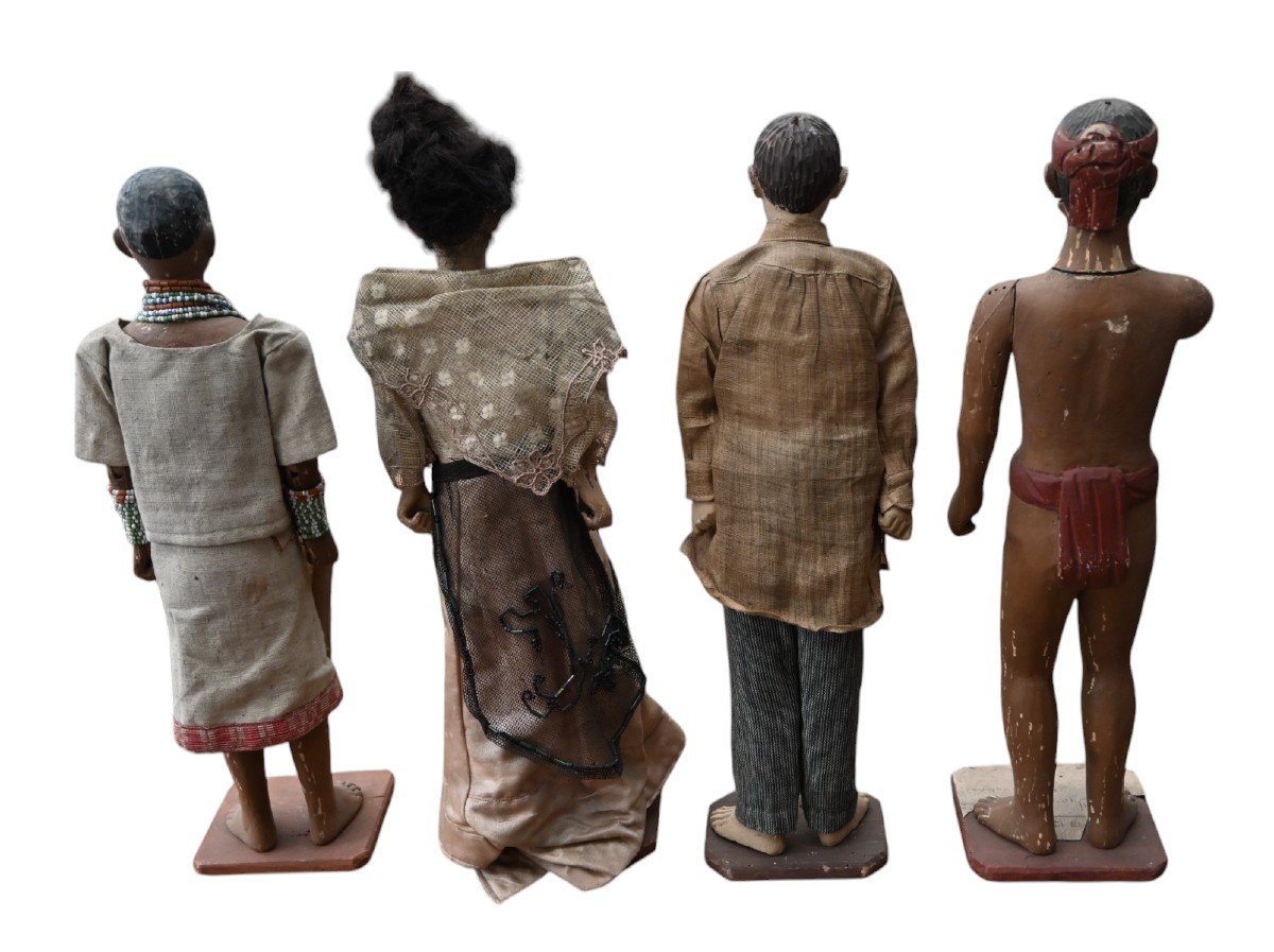 4 Figurative Statues Of Colonial Philippine Tribes Carved In Wood, Early 20th Century-photo-1