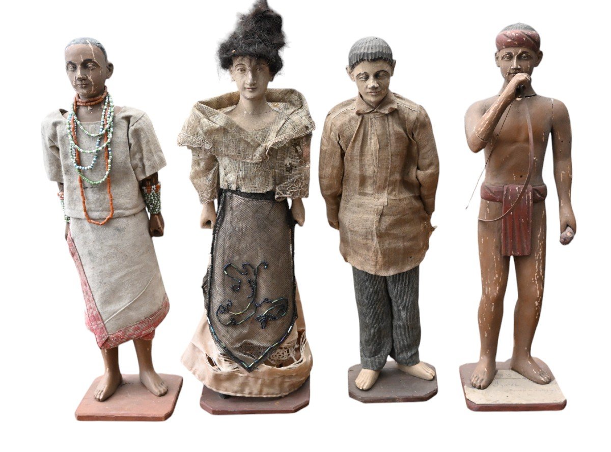 4 Figurative Statues Of Colonial Philippine Tribes Carved In Wood, Early 20th Century