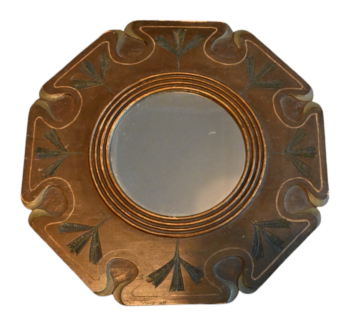 Art Nouveau Style Painted Wooden Round Mirror