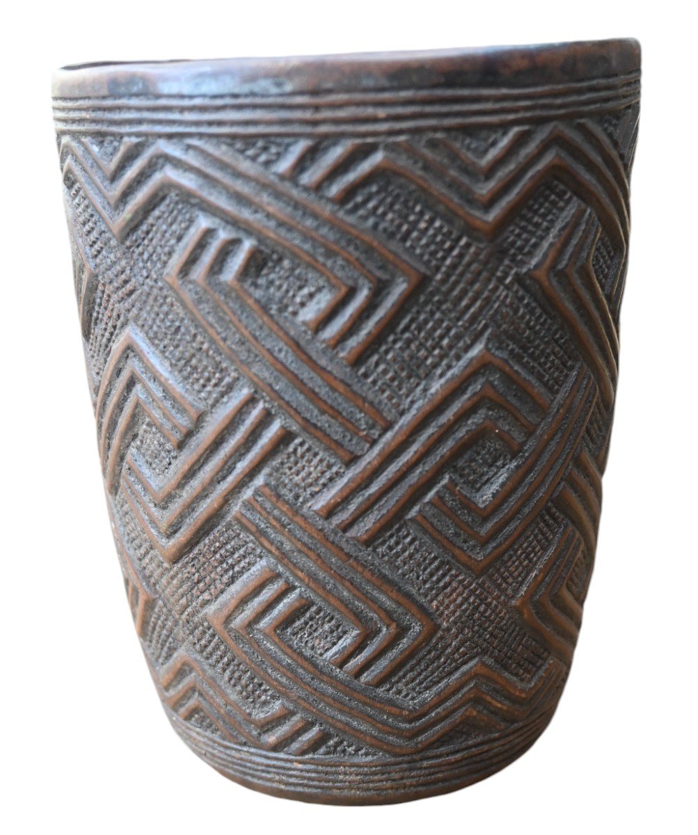 African Wooden Cup Kuba/ndengese Kingdom, Dr Congo, Late 19th Century-photo-1