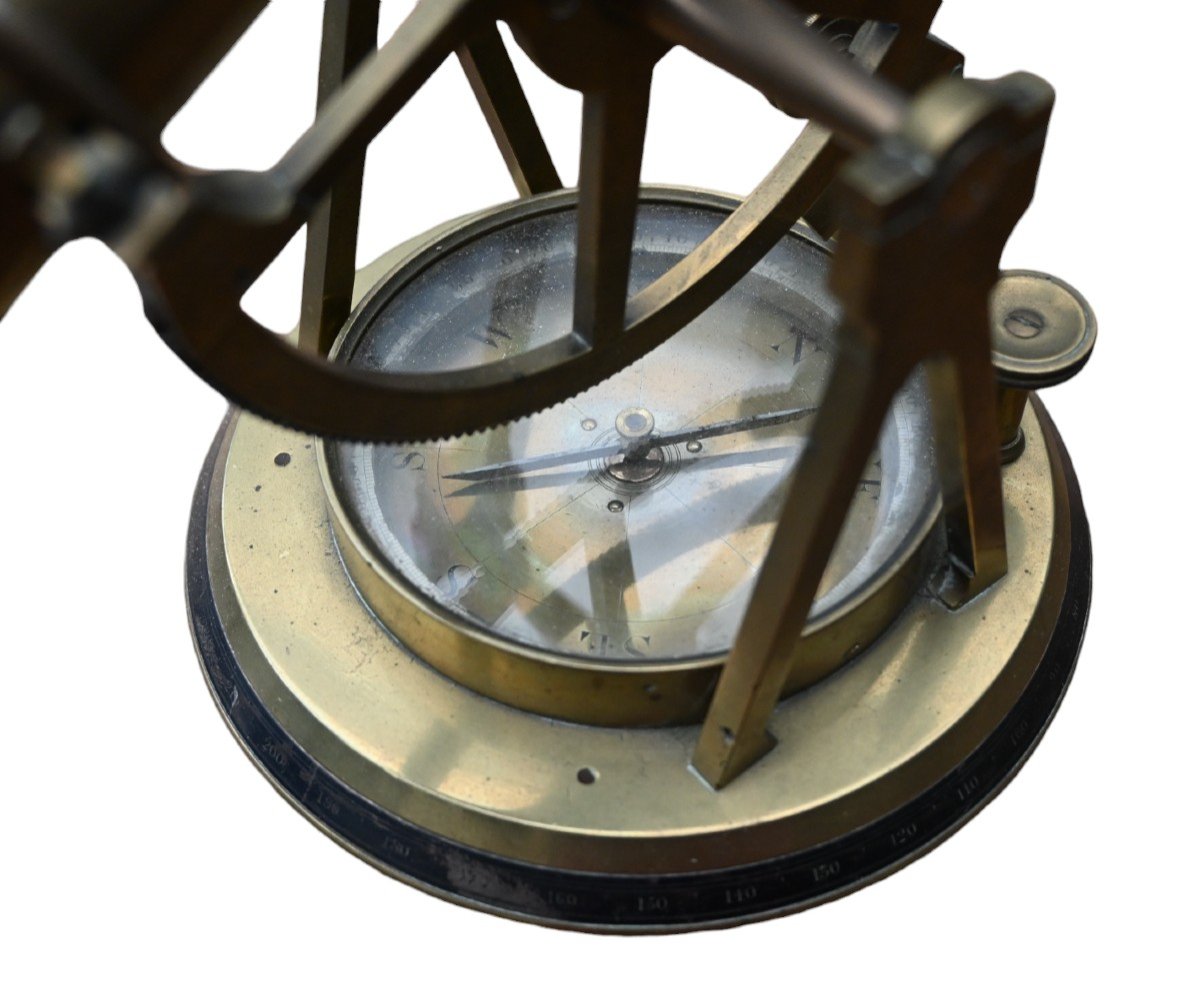 Scotland, Glasgow, Brass Nautical Alidade Telescope Compass Theodolite Marine, 19th Century-photo-3