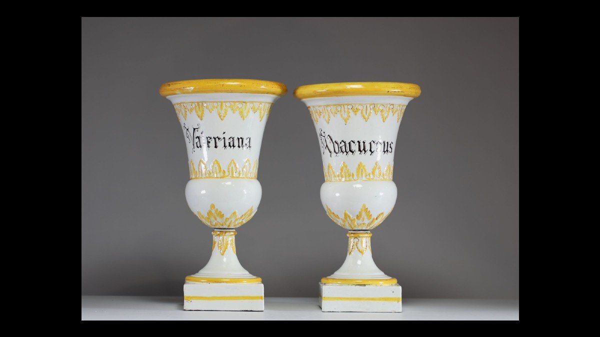 Paire De Vases Médicis En Céramique Italien, 18ème Siècle