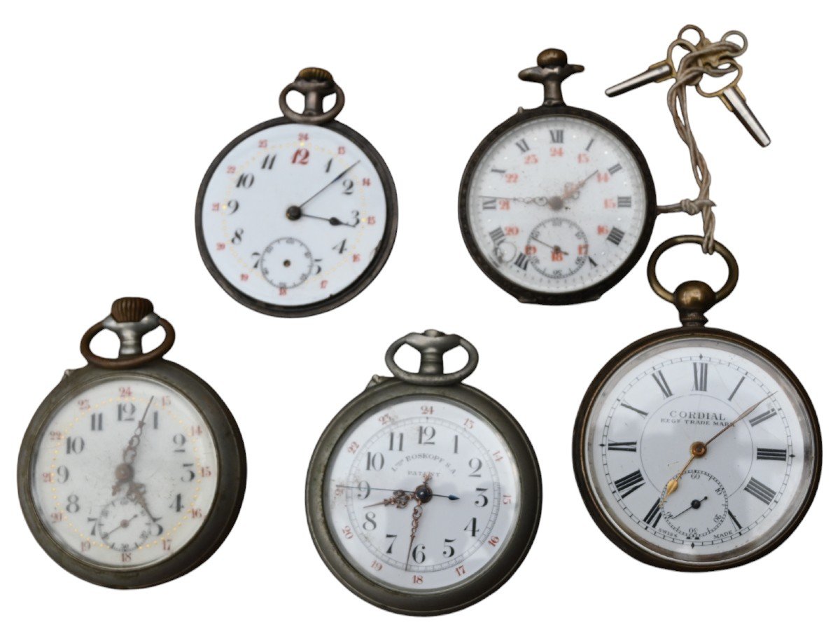 Lot Of 5 Pocket Watches For Repair Or Parts