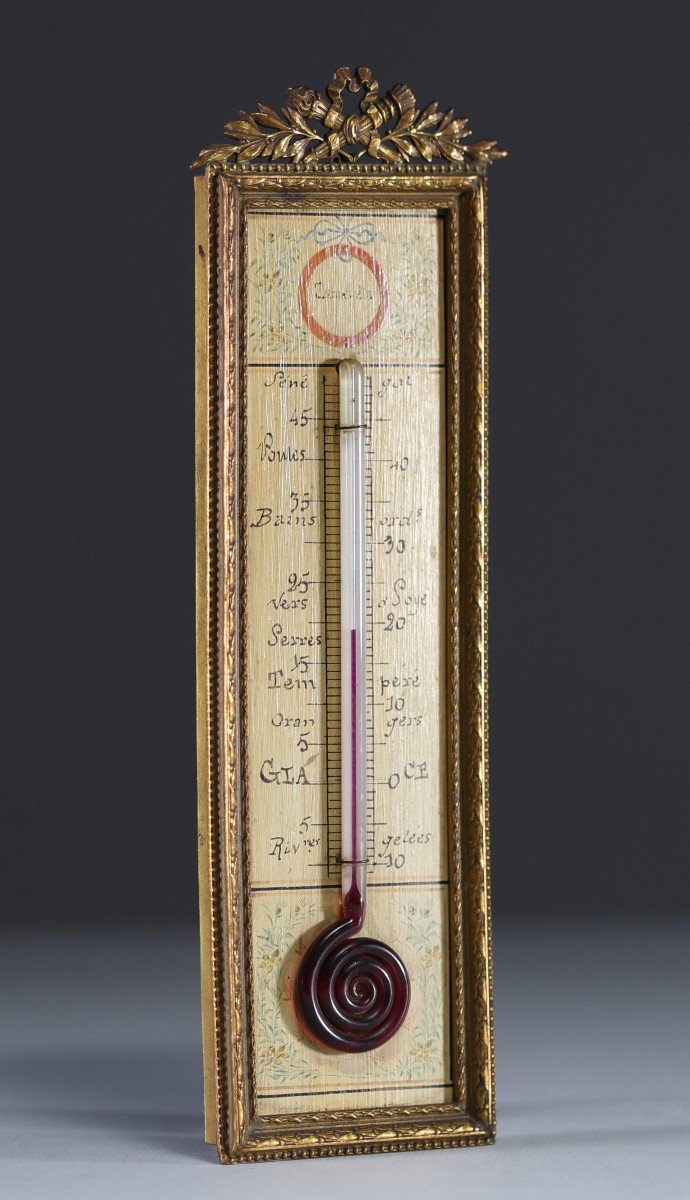 Louis XVI Style Painted Wood Wall Thermometer With Gilt Bronze Frame, 19th Century.-photo-3