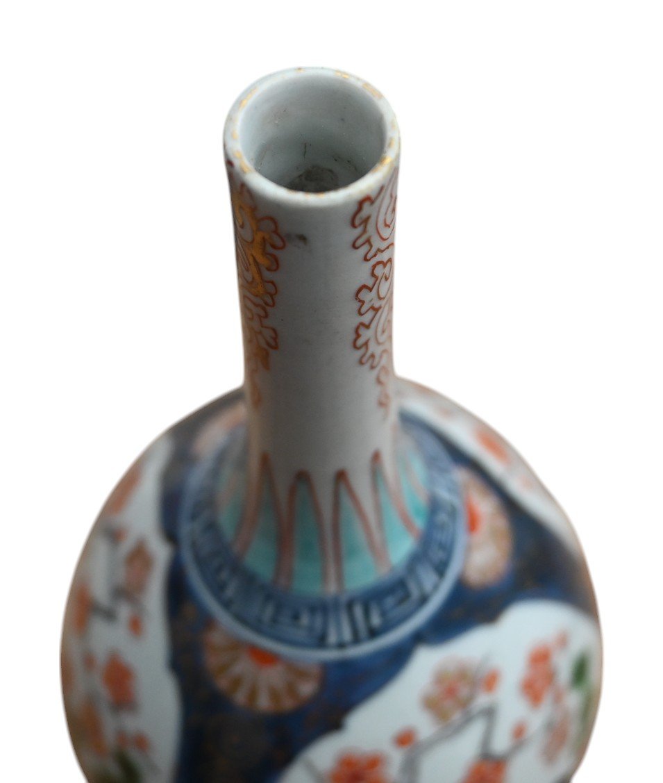 Japan - Polychrome Porcelain Bottle Vase With Floral Decor, Arita, Early 18th Century-photo-2