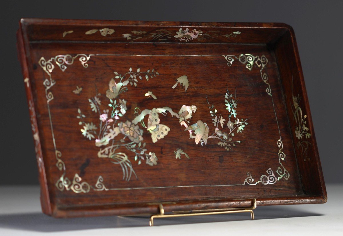 China - Exotic Wood Tray With Mother-of-pearl Inlays, 19th Century-photo-2