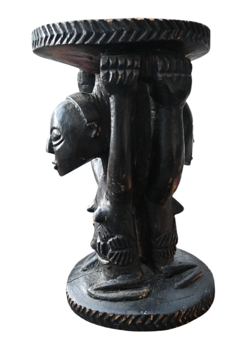 Double Caryatid Seat/stool From The 'luba' Tribe Dr Congo, Mid 20th Century-photo-3