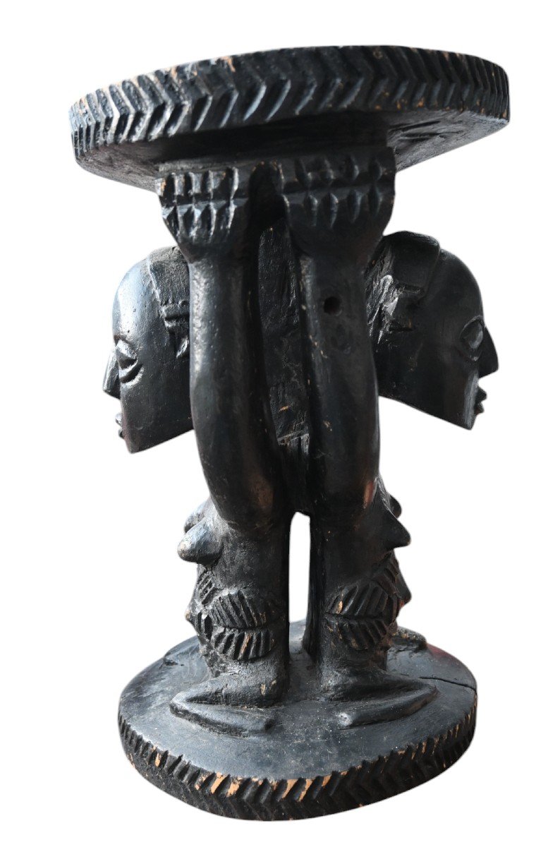 Double Cariatide Siège/tabouret De La Tribu ‘luba’ Rd Congo , Milieu Du 20ème Siècle