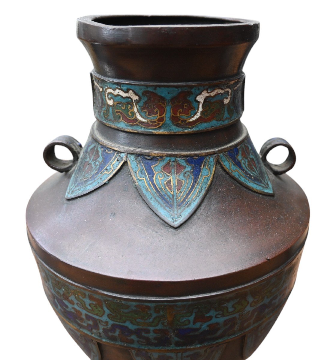 Bronze Vase In Cloisonné Enamel China 19th Century-photo-2