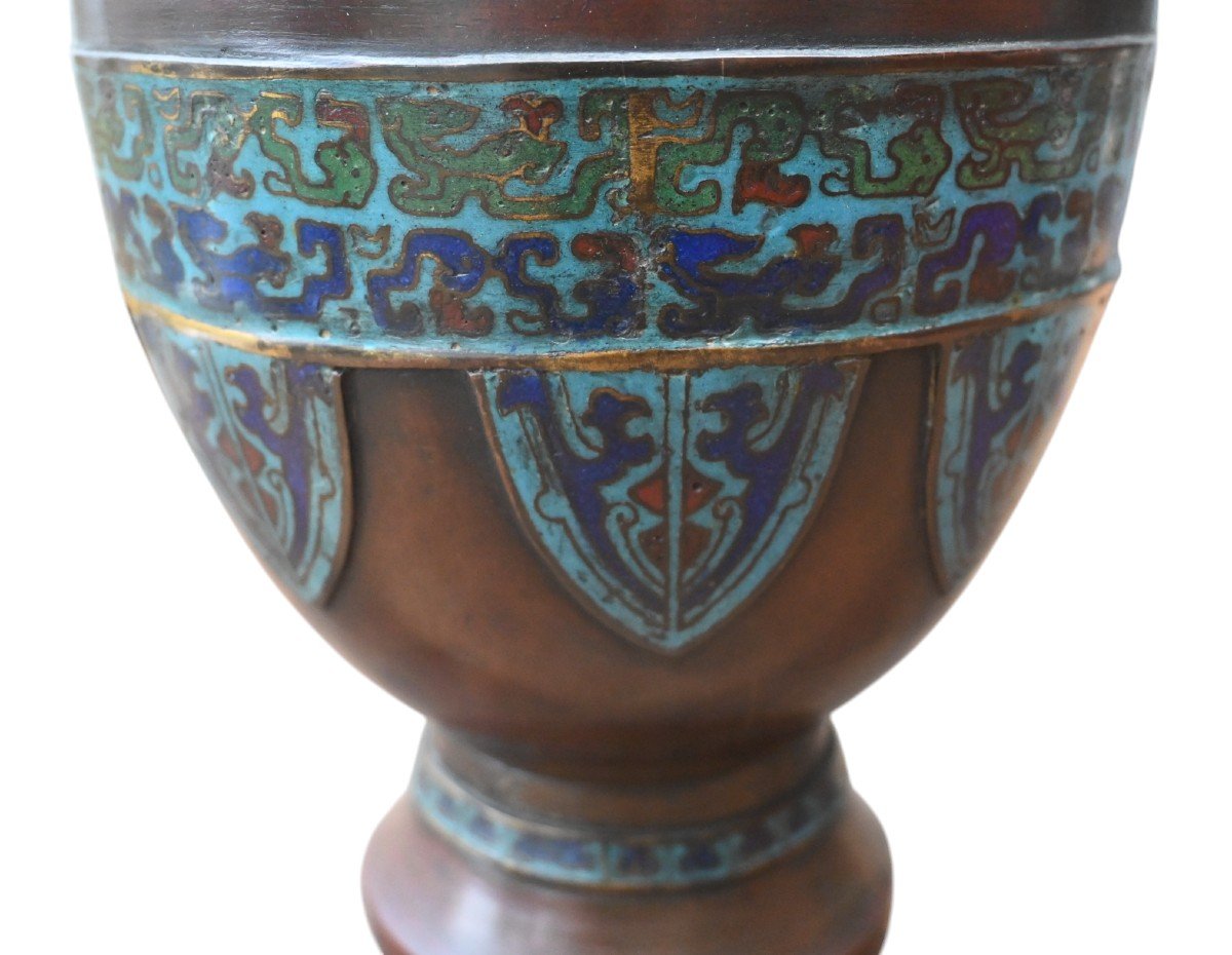 Bronze Vase In Cloisonné Enamel China 19th Century-photo-3