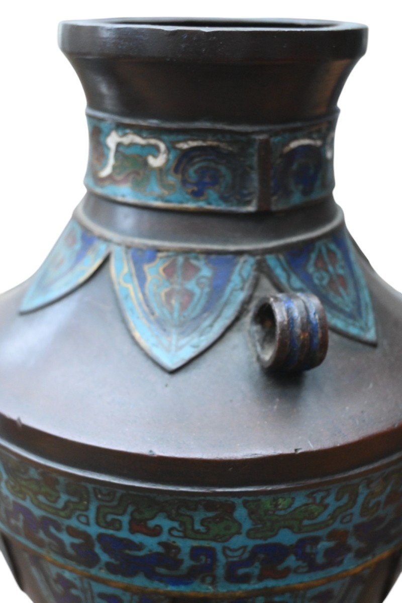 Bronze Vase In Cloisonné Enamel China 19th Century-photo-1