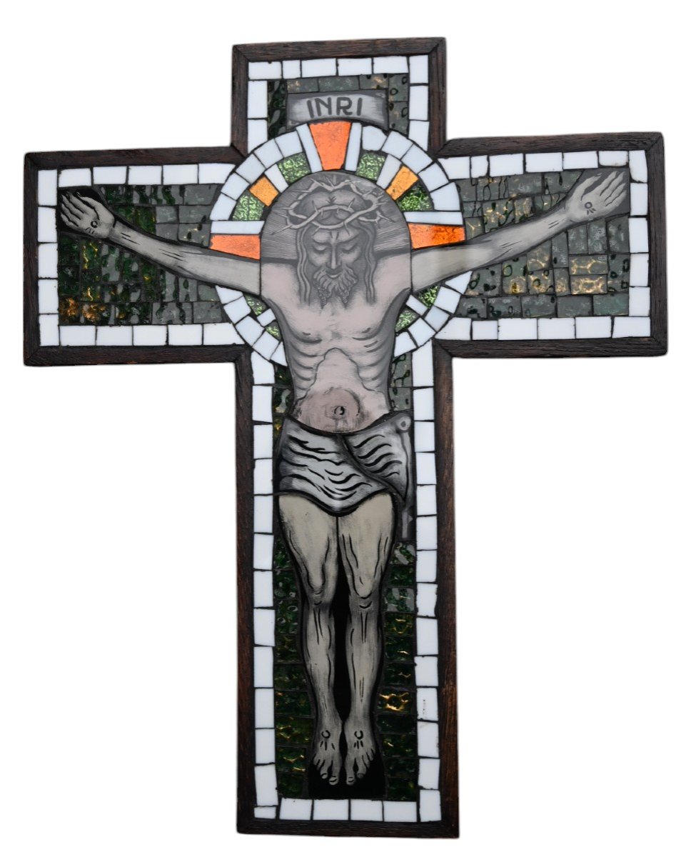 Stained Glass Crucifix And Glass Mosaic, Early 20th Century