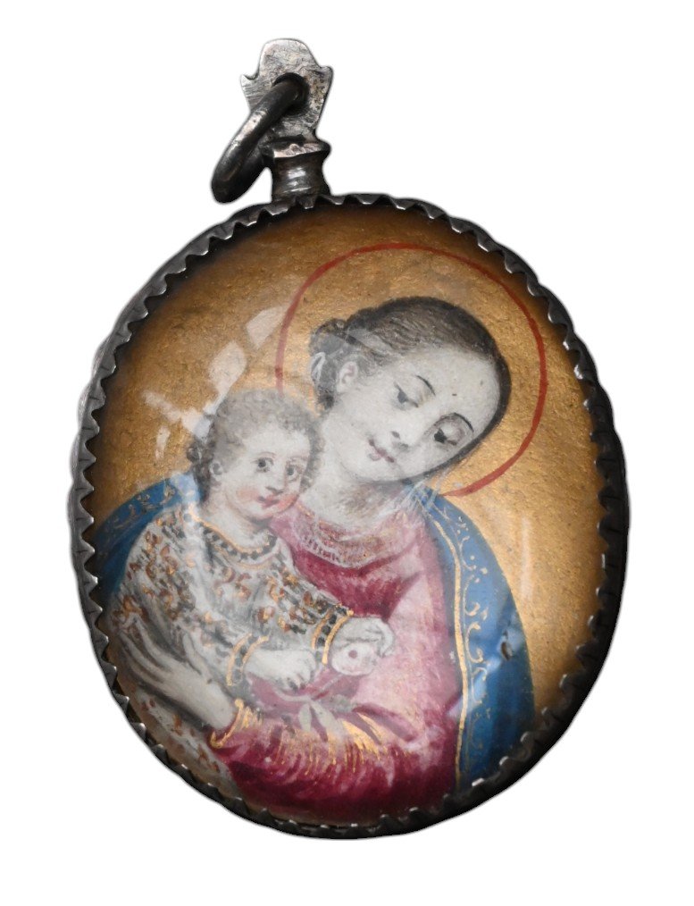 Reliquary Medallion, Miniature On Vellum Relic Of Saint Catarina 17th Century