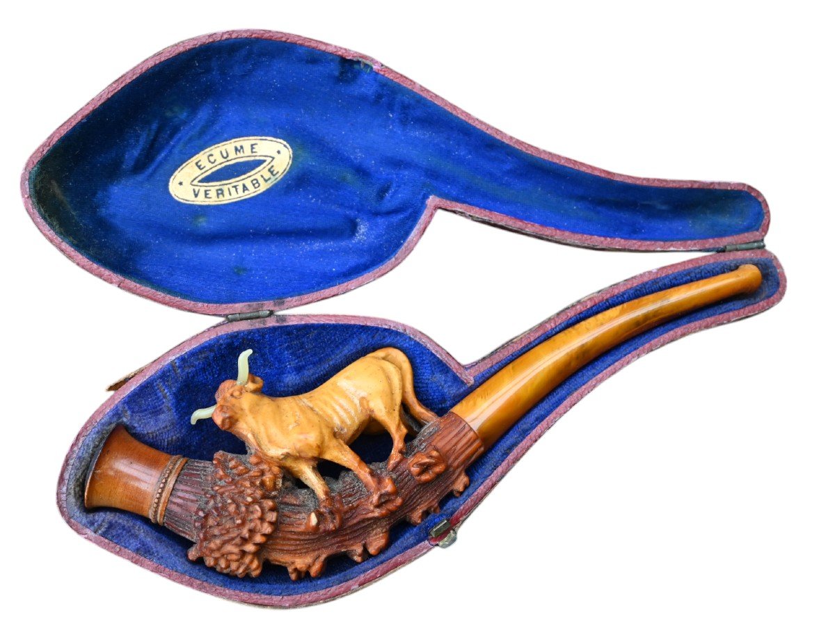 Antique Meerschaum And Amber Pipe, In Its Original Box