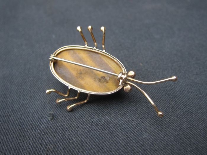 Vintage Brooch In 14k Gold With Tiger Eye Stone-photo-1