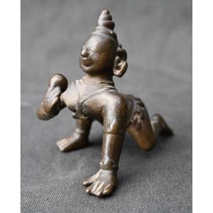 Ancien Indien Hindou Bronze Bala  Krishna 17ème Siècle