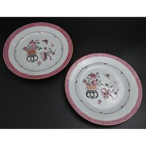 Pair Of Plates - Porcelain - Famille Rose - Yongzheng - China - XVIII Th
