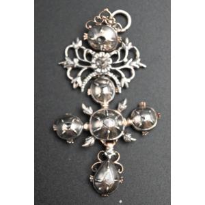 Antique Flemish Cross 19th Silver With Diamonds