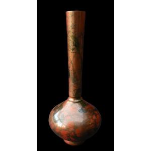 Japanese Murashido, Bronze Vase, Red / Gold Splash