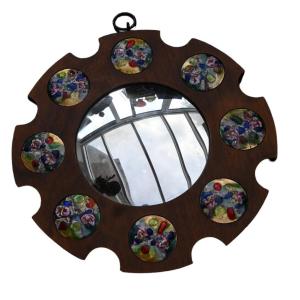 Vintage Sunburst Convex Mirror - Mirror With Enamel Plates - Sun Mirror