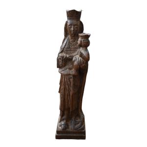 Vierge à L’enfant Sculpté En Chêne -17e Siècle