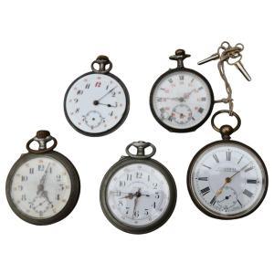 Lot De 5 Montres De Poche Pour Réparation Ou Pièces