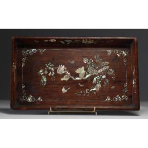 China - Exotic Wood Tray With Mother-of-pearl Inlays, 19th Century