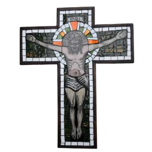 Crucifix Vitrail Et Mosaïque De Verre, Début Du 20e Siècle