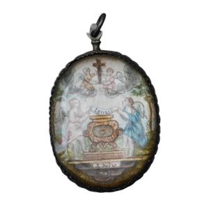 Reliquary Medallion, Miniature On Vellum Relic 17th Century