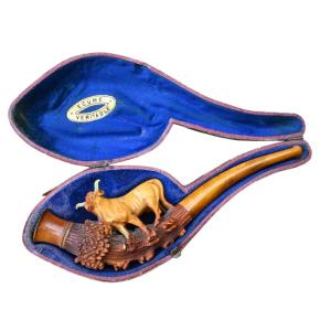 Antique Meerschaum And Amber Pipe, In Its Original Box