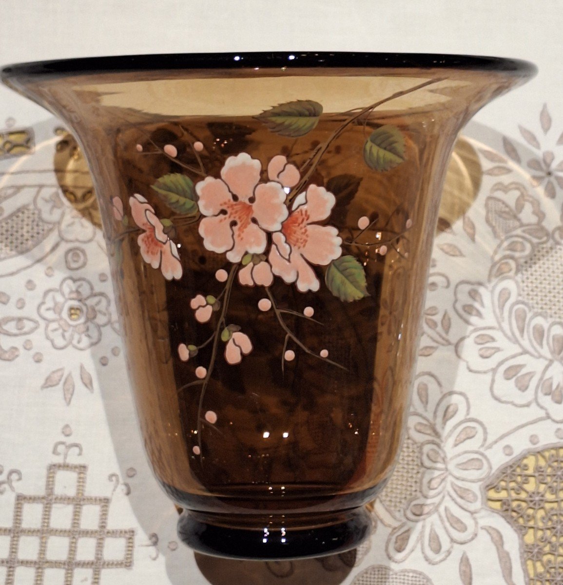 Art Deco Enameled Glass Vase By Ferjac