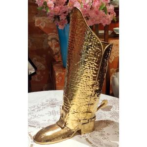 Boot Shaped Brass Umbrella Stand, English Work Circa 1970