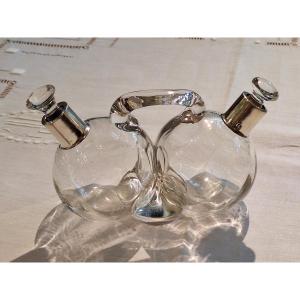 Art Deco Glass And Silver Oil And Vinegar Cruet