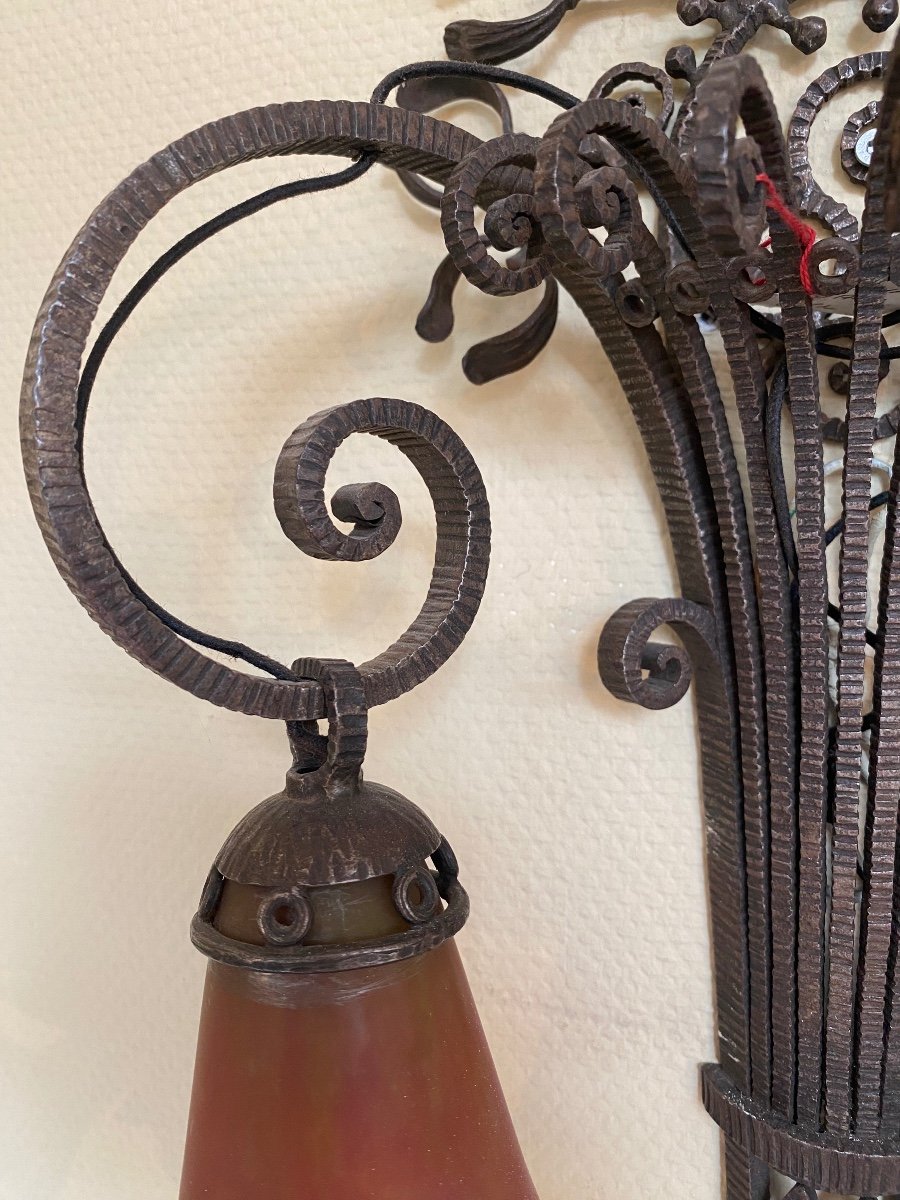 Pair Of Wrought Iron Sconces - Brandt - Art Deco-photo-3