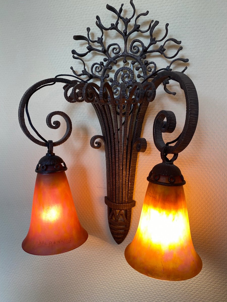 Pair Of Wrought Iron Sconces - Brandt - Art Deco-photo-1