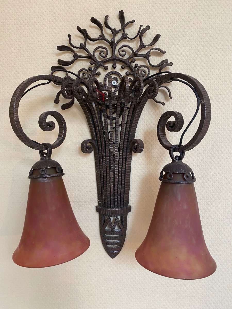 Pair Of Wrought Iron Sconces - Brandt - Art Deco