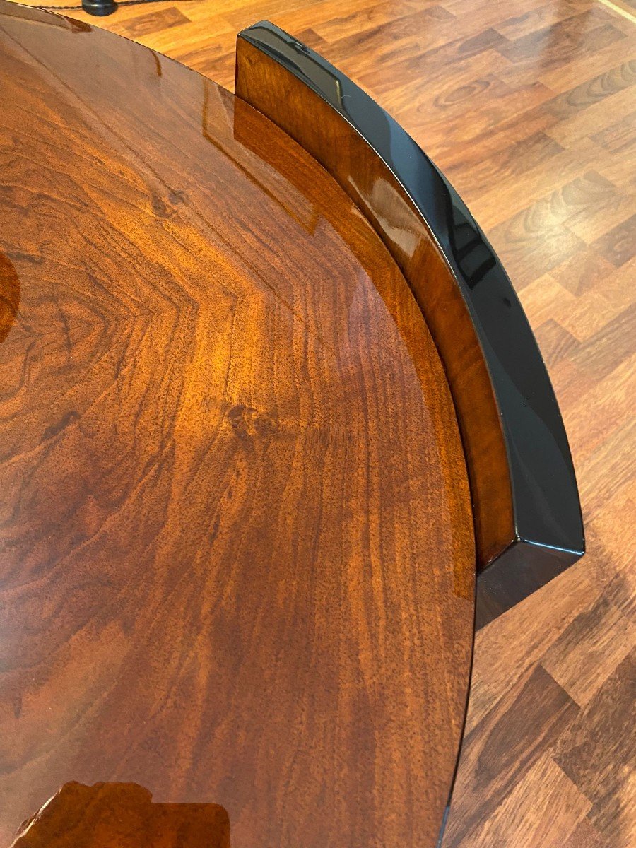 Table Basse Circulaire Art Déco Vers 1930, Loupe  De Noyer-photo-3