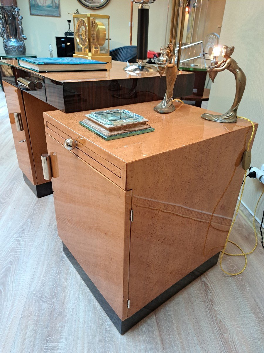 Bureau Moderniste Loupe De Bouleau Et ébène De Macassar, Art Déco-photo-1