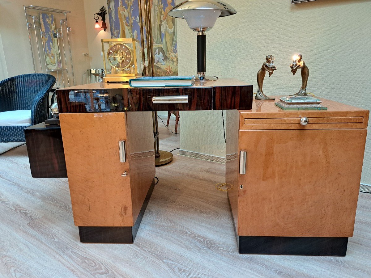 Modernist Birch Burl And Macassar Ebony Desk, Art Deco