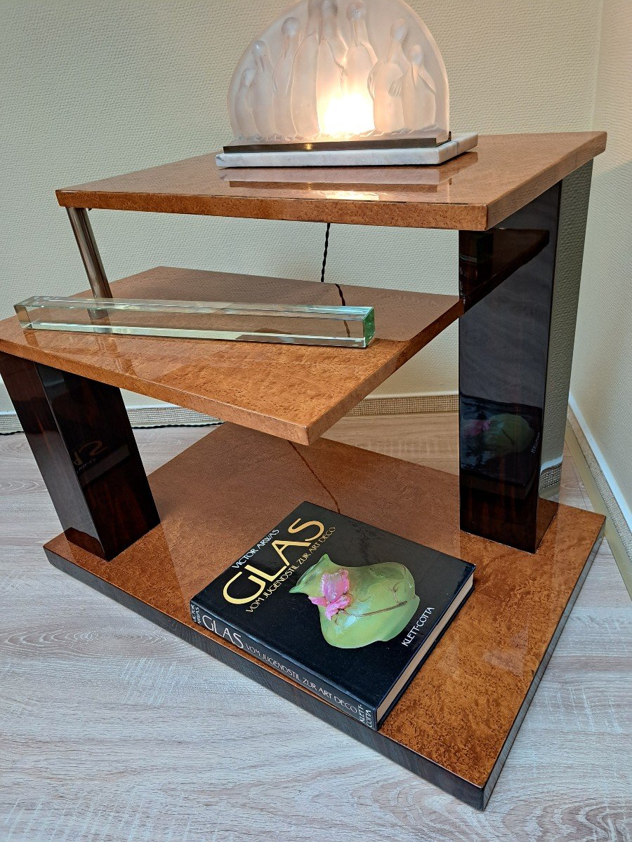 Rectangular Modernist Pedestal Table, Birch Burl And Macassar Ebony, Art Deco-photo-3