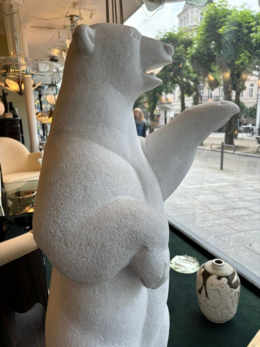 Polar Bear In Marble Worked In The Round, Art Deco-photo-4