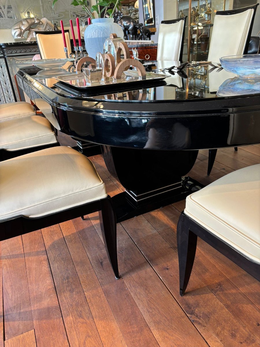 Ensemble De Salle à Manger Avec Grande Table Ovale Et 8 Chaises, Art Déco France Vers 1930-photo-1