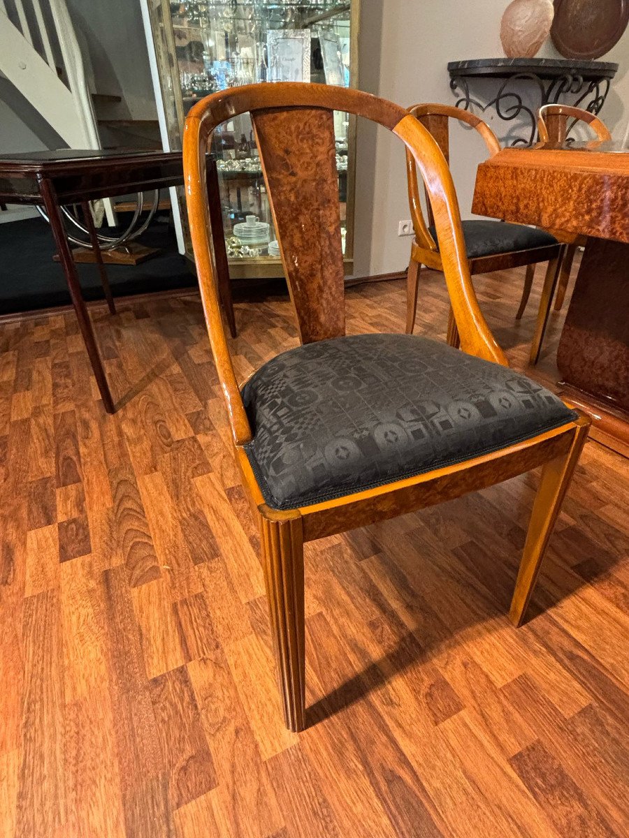 Salle à Manger Art Déco Vers 1930, 8 Chaises Et Table Octogonale-photo-1