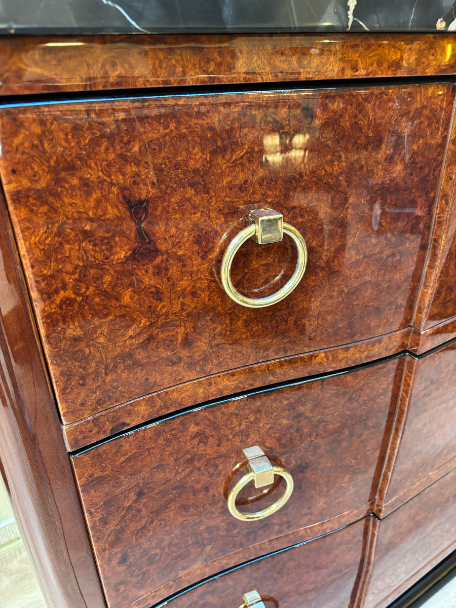 Art Deco Chest Of Drawers With Three Drawers, Amboyna Burl-photo-2